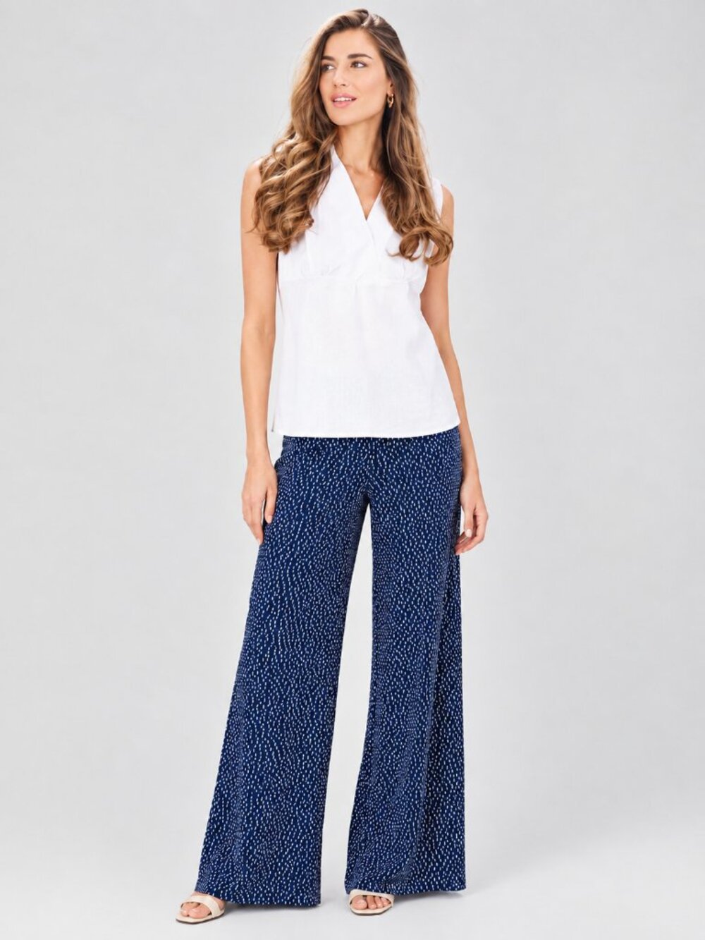 2/$30 J. Jill Wearever Patterned Full Wide-Leg Pullon Trouser Navy Medium #A4708